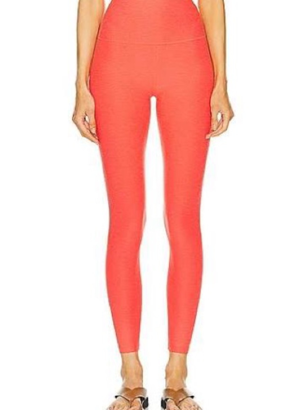 Beyond Yoga SET! High-Waist Coral-Red Leggings AND One Shoulder Top